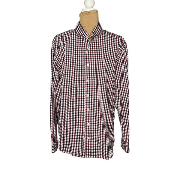 Men's Express Red, White and Blue Plaid Long Sleeve Button Down Size Large - Picture 1 of 4